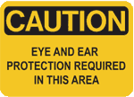 Caution eye and ear protection safety decal